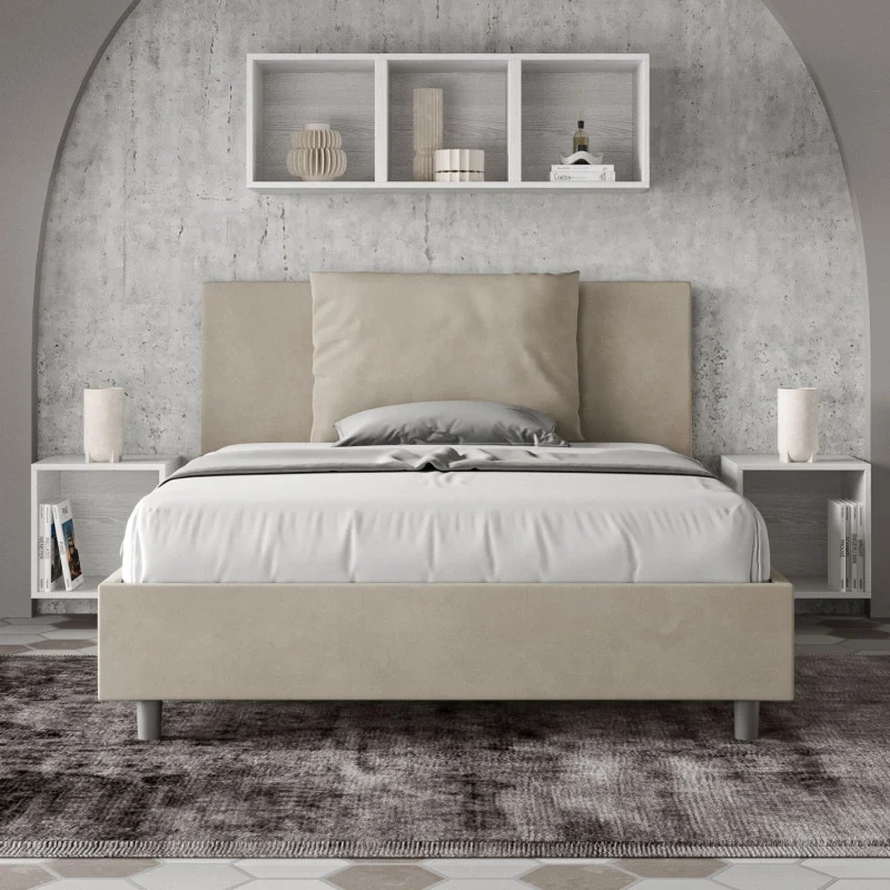 Letto imbottito Piazza e mezzo 130x200 cm Antea - Senza rete,Microfibra,Sabbia