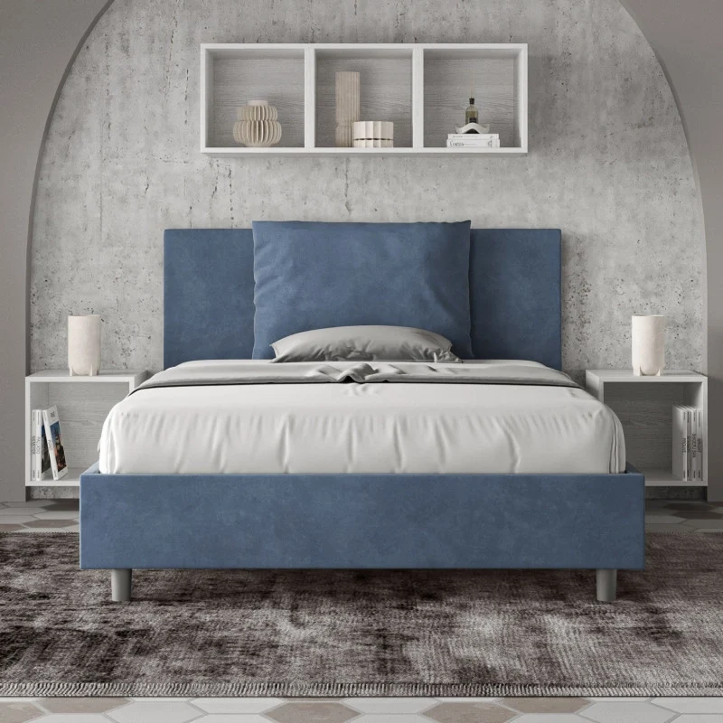 Letto imbottito Piazza e mezzo 130x190 cm Antea - Senza rete,Microfibra,Blu
