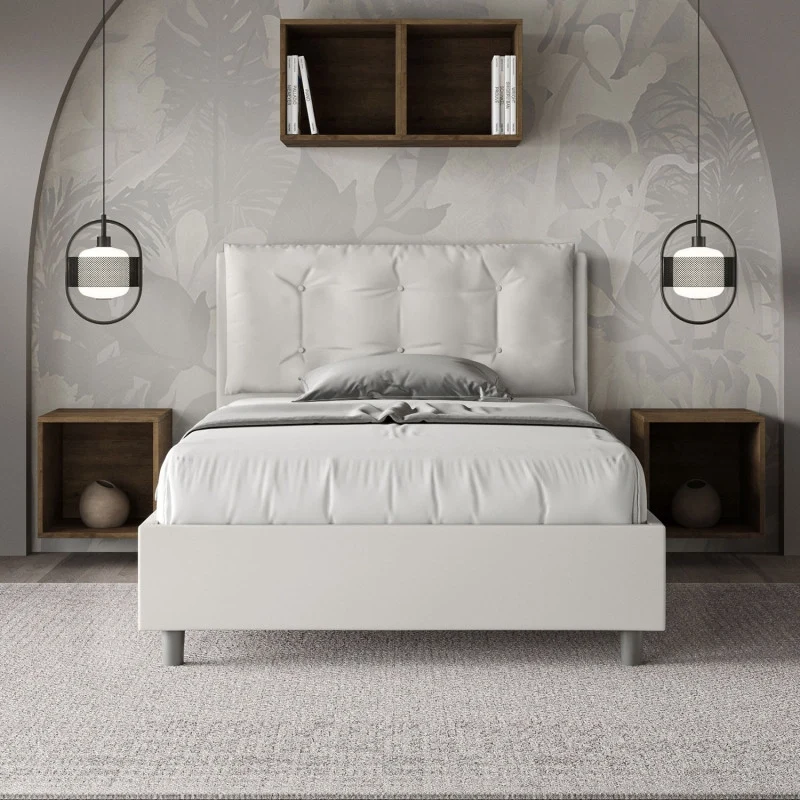 Letto imbottito Piazza e mezzo 120x200 cm Large - Bianco,Similpelle,Senza rete