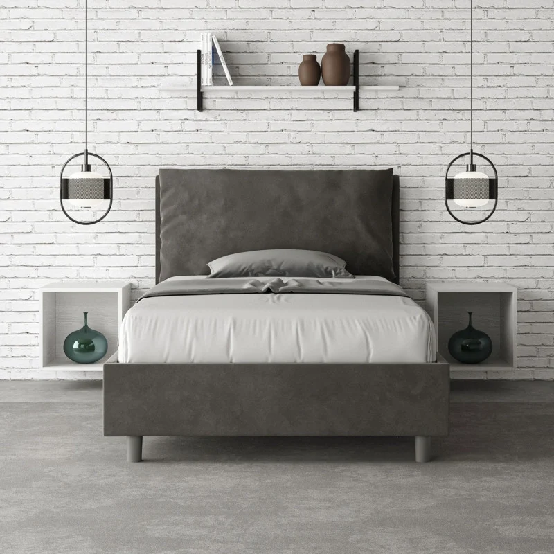 Letto imbottito Piazza e mezzo 120x200 cm Large - Contenitore,Microfibra,Grigio