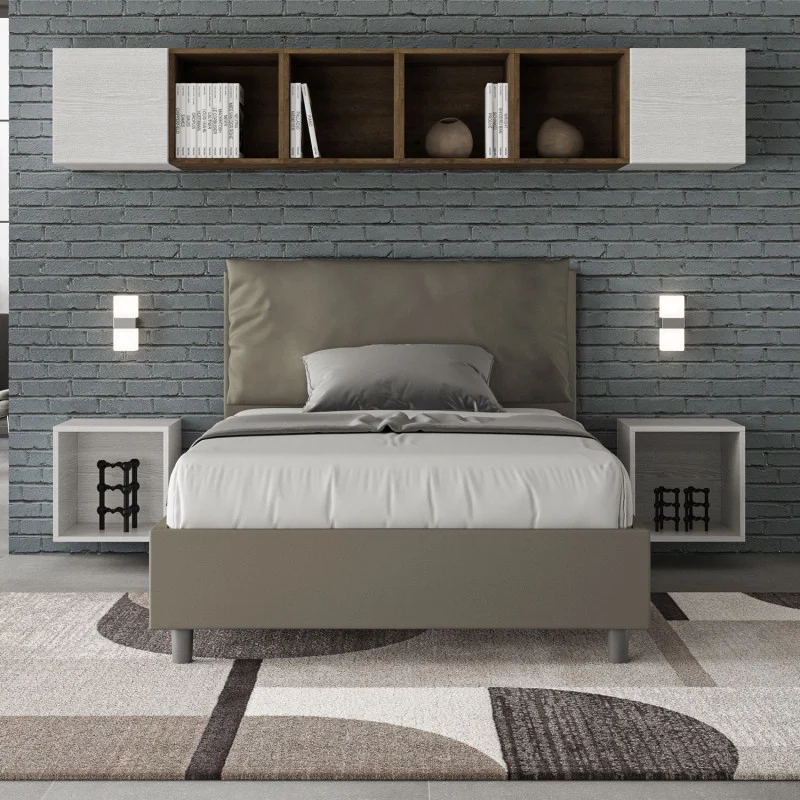 Letto imbottito Piazza e mezzo 120x200 cm Large - Similpelle,Cappuccino,Contenitore