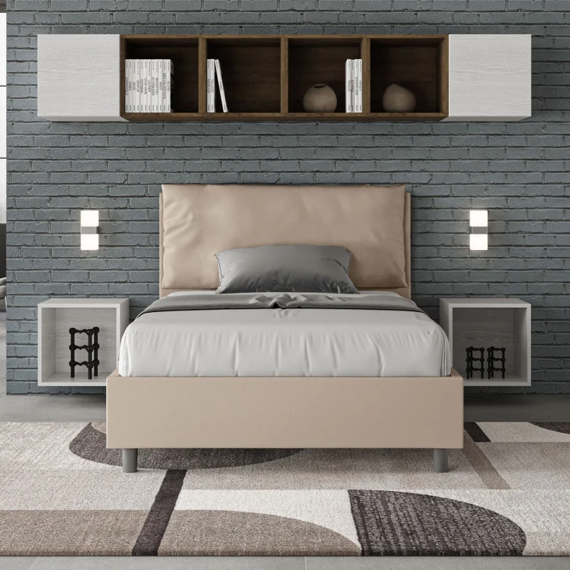 Letto imbottito Piazza e mezzo 120x190 cm Large - Similpelle,Senza rete,Tortora
