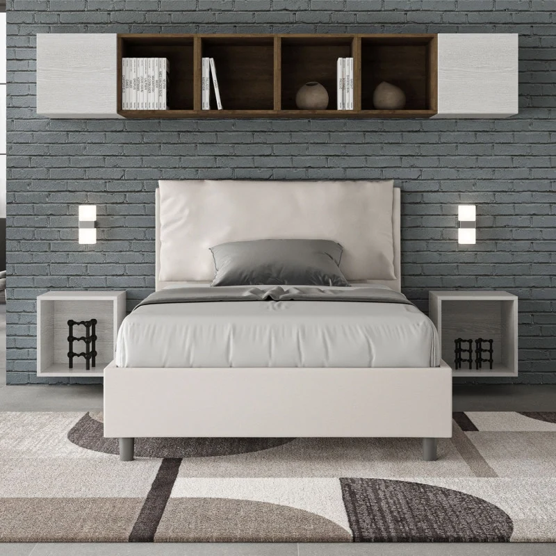 Letto imbottito Piazza e mezzo 120x190 cm Large - Bianco,Similpelle,Contenitore