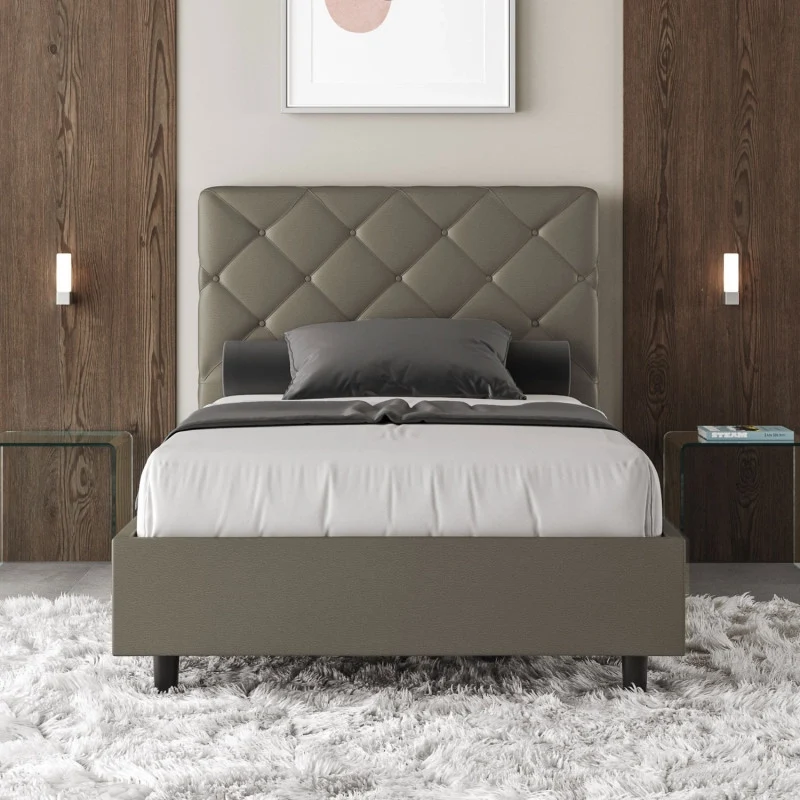 Letto imbottito Piazza e mezzo 110x190 cm Priya - Similpelle,Senza rete,Cappuccino