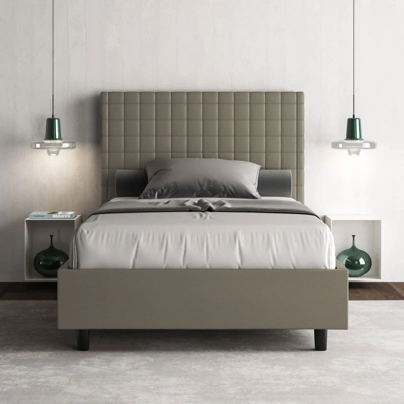 Letto imbottito Piazza e mezzo 110x210 cm Sunny - Similpelle,Senza rete,Cappuccino
