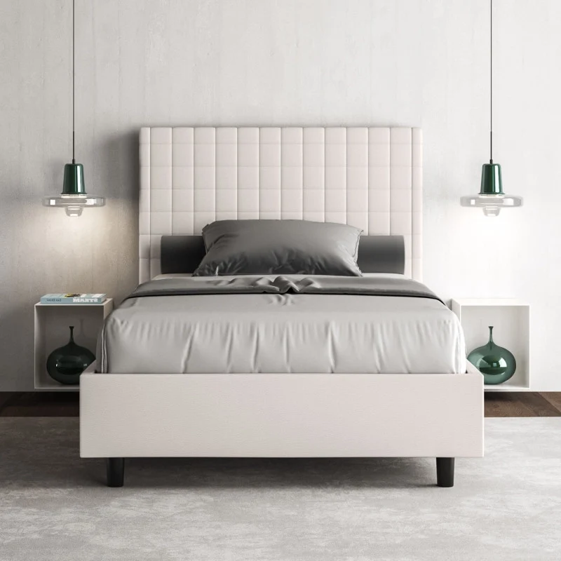 Letto imbottito Piazza e mezzo 110x190 cm Sunny - Bianco,Similpelle,Con rete