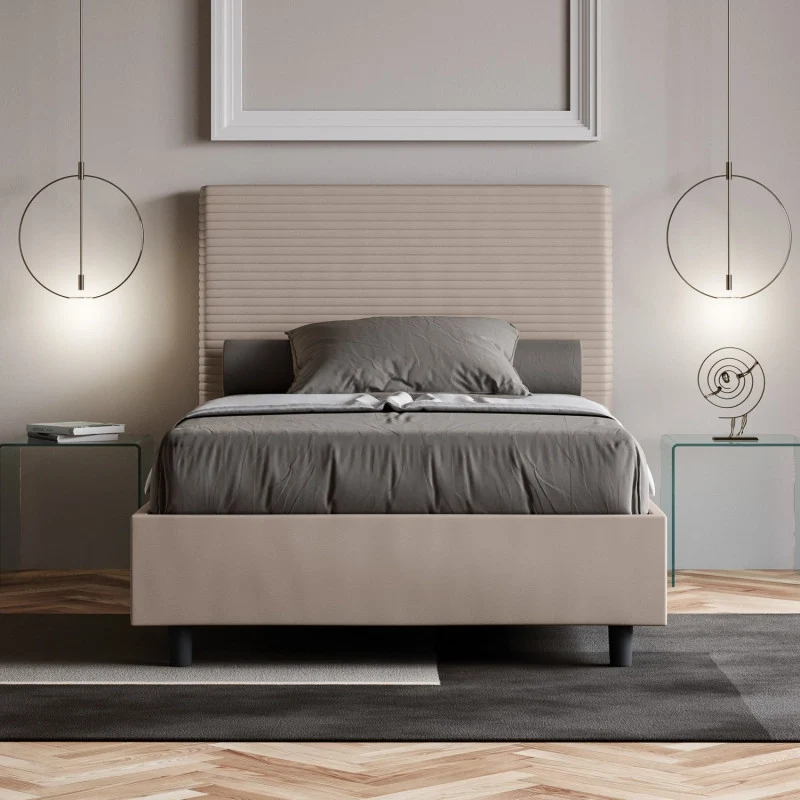 Letto imbottito Piazza e mezzo 110x210 cm Focus - Similpelle,Tortora,Contenitore