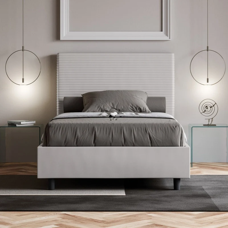 Letto imbottito Piazza e mezzo 110x200 cm Focus - Bianco,Similpelle,Con rete