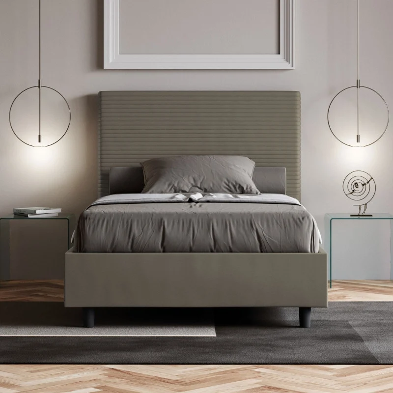 Letto imbottito Piazza e mezzo 110x190 cm Focus - Similpelle,Senza rete,Cappuccino