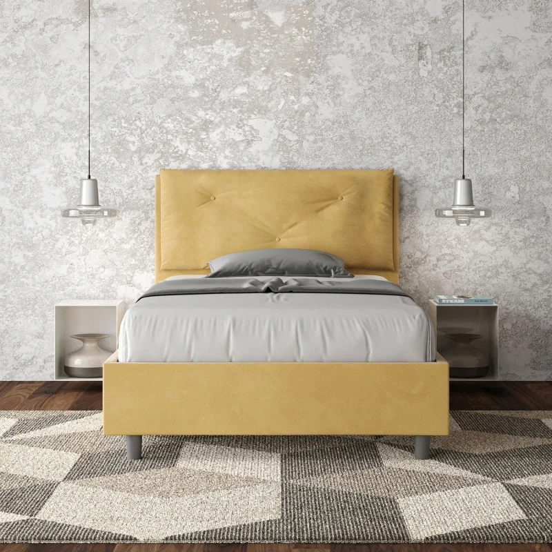 Letto imbottito Piazza e mezzo 110x210 cm Large - Senza rete,Microfibra,Ocra