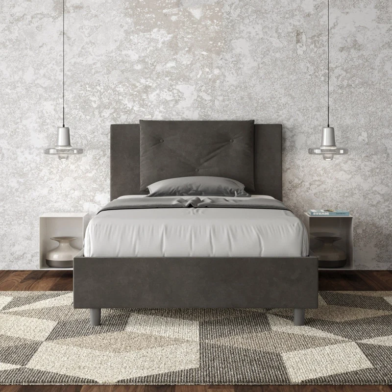 Letto imbottito Piazza e mezzo 110x210 cm Appia - Contenitore,Microfibra,Grigio