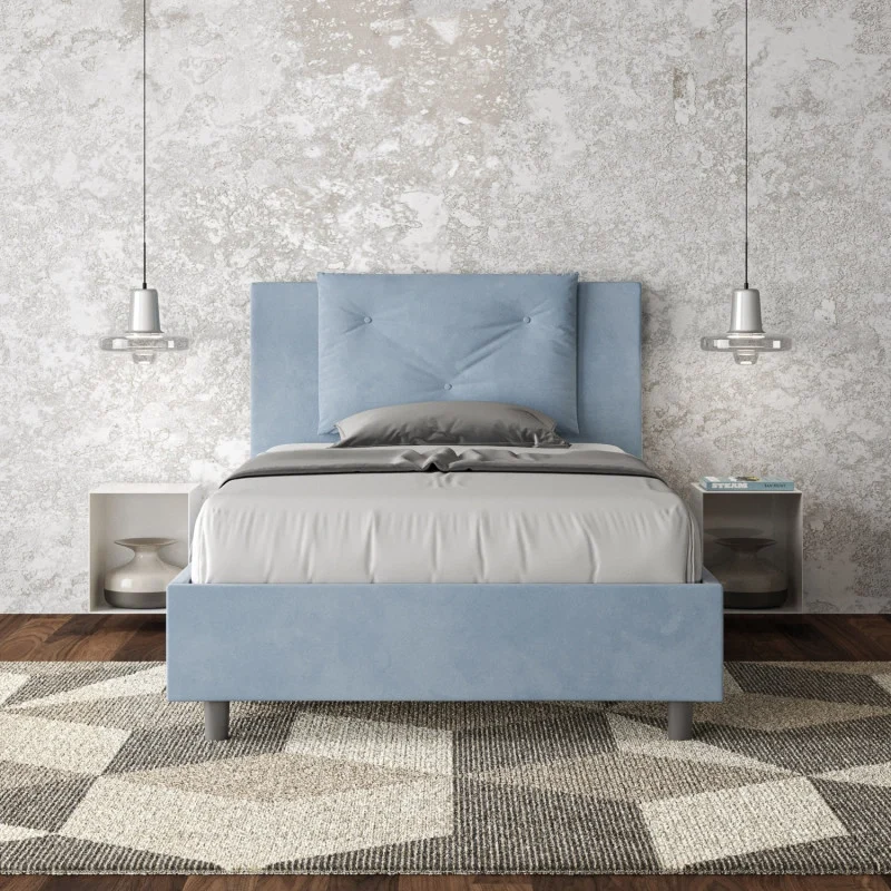 Letto imbottito Piazza e mezzo 110x210 cm Appia - Senza rete,Microfibra,Azzurro