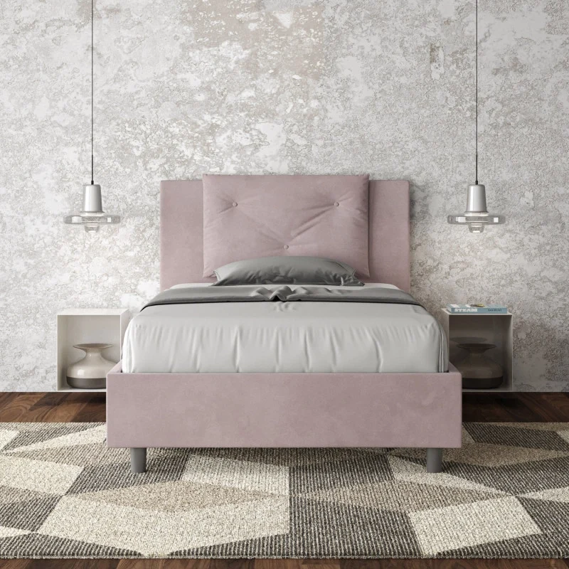 Letto imbottito Piazza e mezzo 110x210 cm Appia - Senza rete,Glicine,Microfibra