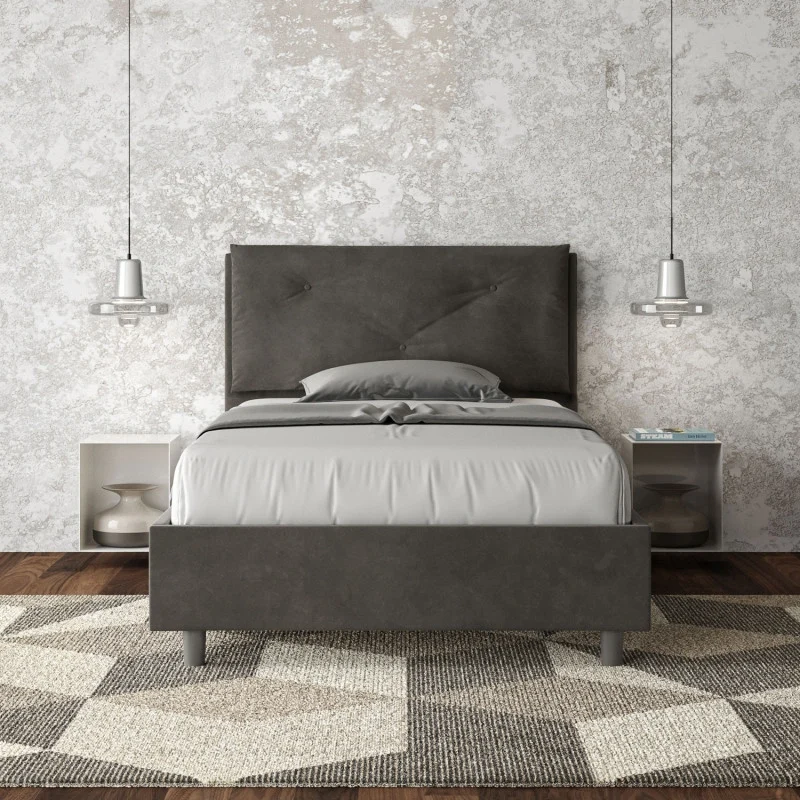 Letto imbottito Piazza e mezzo 110x200 cm Large - Con rete,Microfibra,Grigio