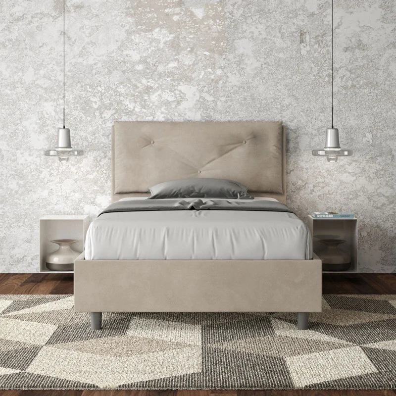 Letto imbottito Piazza e mezzo 110x200 cm Large - Con rete,Microfibra,Sabbia