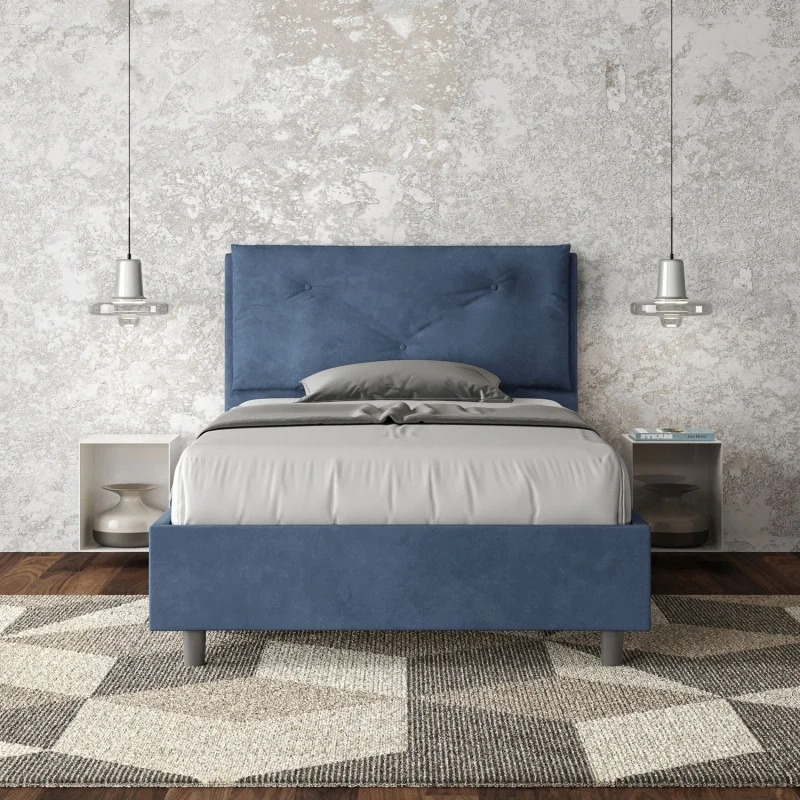 Letto imbottito Piazza e mezzo 110x200 cm Large - Contenitore,Microfibra,Blu