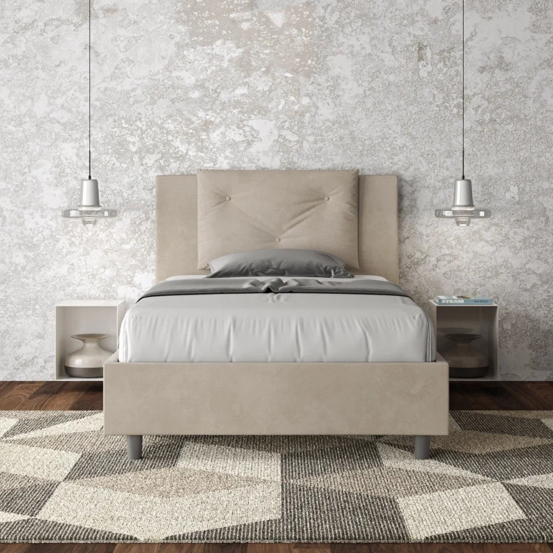 Letto imbottito Piazza e mezzo 110x200 cm Appia - Senza rete,Microfibra,Sabbia