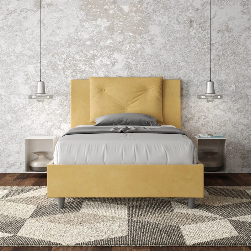 Letto imbottito Piazza e mezzo 110x200 cm Appia - Senza rete,Microfibra,Ocra