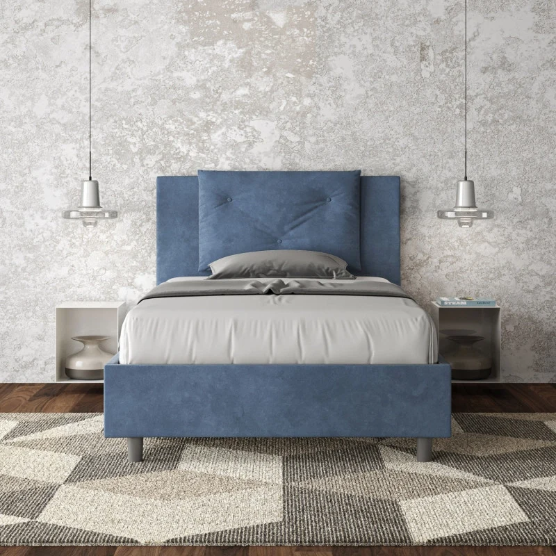Letto imbottito Piazza e mezzo 110x200 cm Appia - Contenitore,Microfibra,Blu