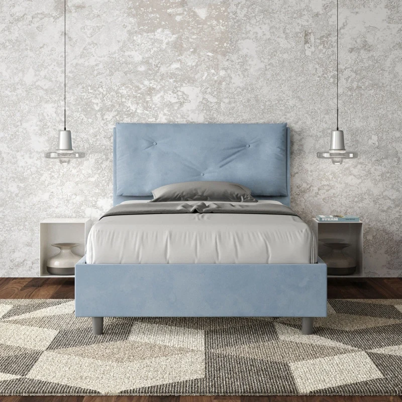 Letto imbottito Piazza e mezzo 110x190 cm Large - Senza rete,Microfibra,Azzurro