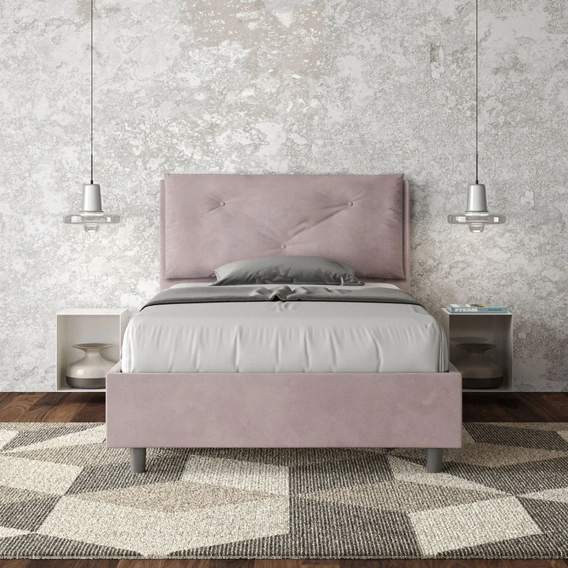 Letto imbottito Piazza e mezzo 110x190 cm Large - Con rete,Glicine,Microfibra