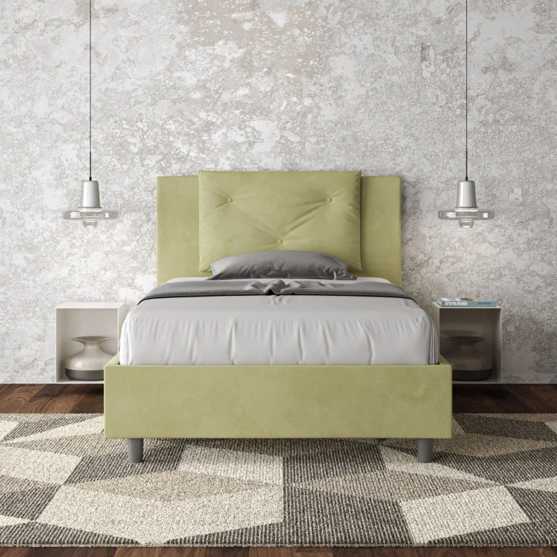 Letto imbottito Piazza e mezzo 110x190 cm Appia - Senza rete,Microfibra,Tè verde