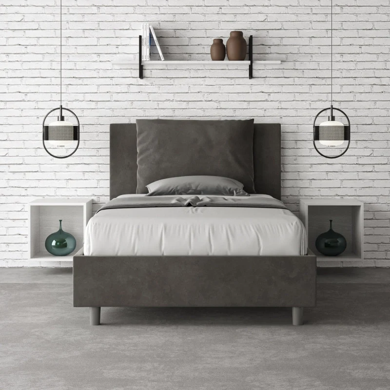Letto imbottito Piazza e mezzo 110x210 cm Antea - Contenitore,Microfibra,Grigio