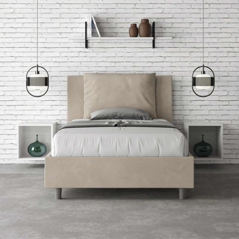 Letto imbottito Piazza e mezzo 110x210 cm Antea - Senza rete,Microfibra,Sabbia