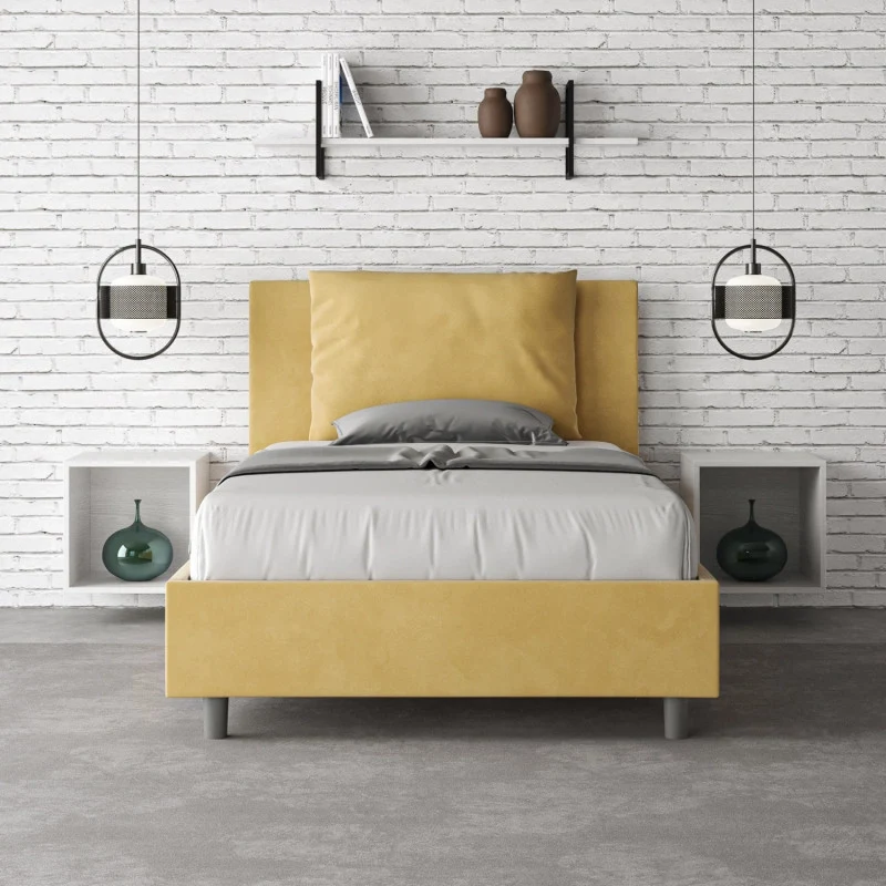 Letto imbottito Piazza e mezzo 110x210 cm Antea - Contenitore,Microfibra,Ocra