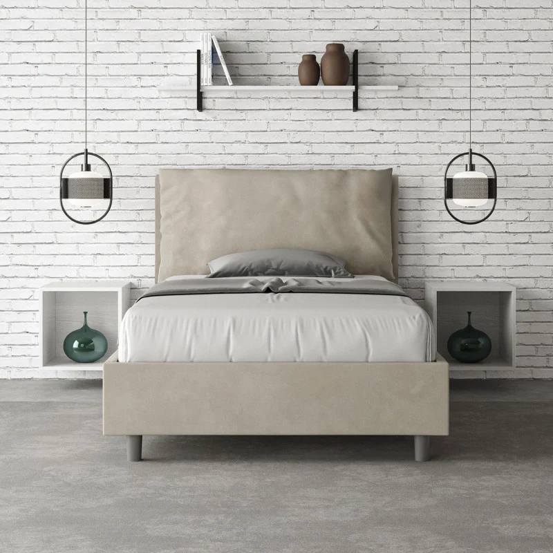 Letto imbottito Piazza e mezzo 110x200 cm Large - Senza rete,Microfibra,Sabbia