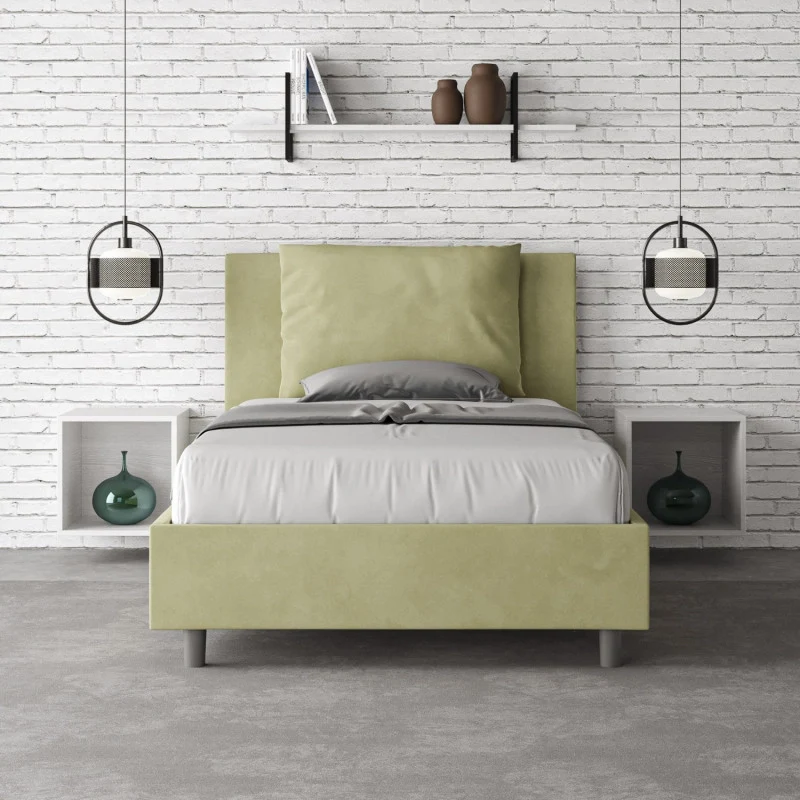 Letto imbottito Piazza e mezzo 110x200 cm Antea - Senza rete,Microfibra,Tè verde