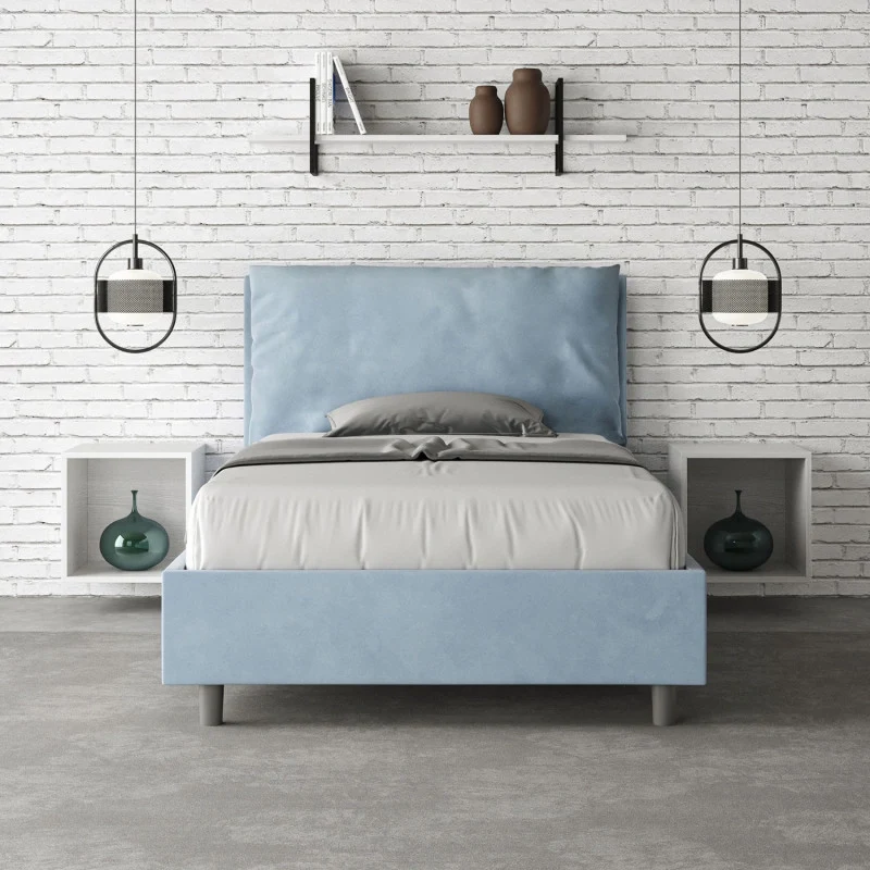 Letto imbottito Piazza e mezzo 110x190 cm Large - Senza rete,Microfibra,Azzurro