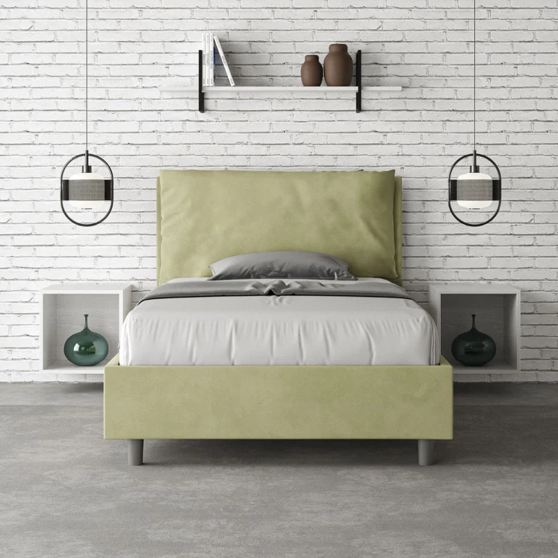 Letto imbottito Piazza e mezzo 110x190 cm Large - Senza rete,Microfibra,Tè verde