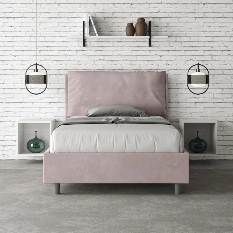 Letto imbottito Piazza e mezzo 110x190 cm Large - Senza rete,Glicine,Microfibra