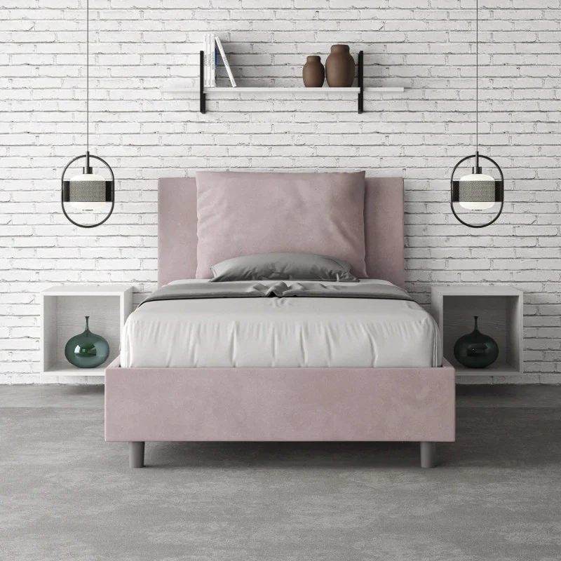 Letto imbottito Piazza e mezzo 110x190 cm Antea - Senza rete,Glicine,Microfibra