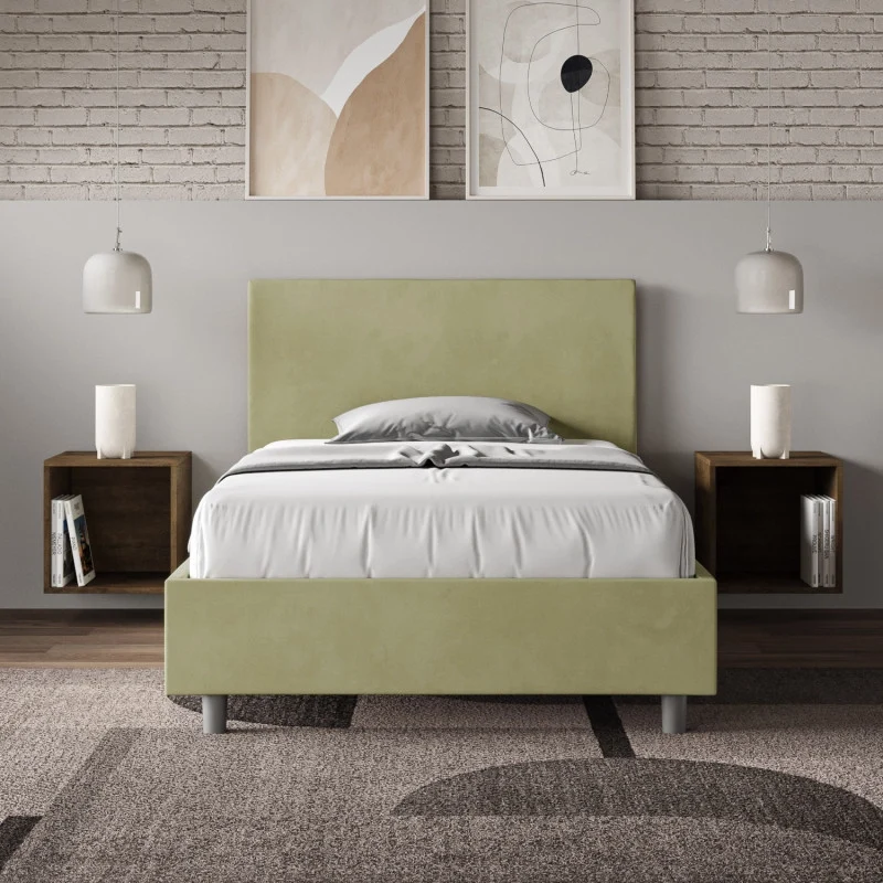 Letto imbottito Piazza e mezzo 110x200 cm Adele - Senza rete,Microfibra,Tè verde