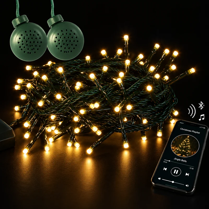 Catena Luminosa Musicale 360 LED Bianco Caldo 36 m con Collegamento Smartphone – Interno ed Esterno