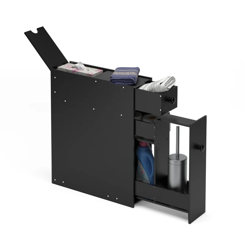 Costway - Armadio bagno, Mobiletto bagno salvaspazio, Armadio sottile di stoccaggio per gabinetto, Armadietto laterale da bagno multiuso in legno, Nero