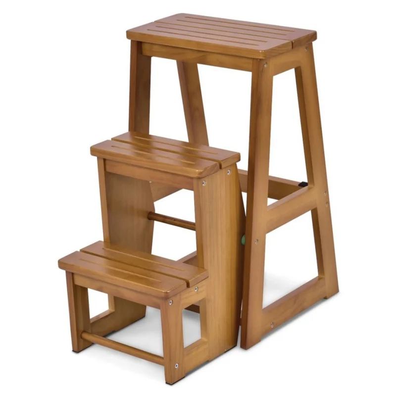 Costway - Scala Pieghevole, Scala Pieghevole Pino Multiuso, Sgabello Scaletta a 3 Gradini, Portata 130kg, 57x38x65cm, Naturale