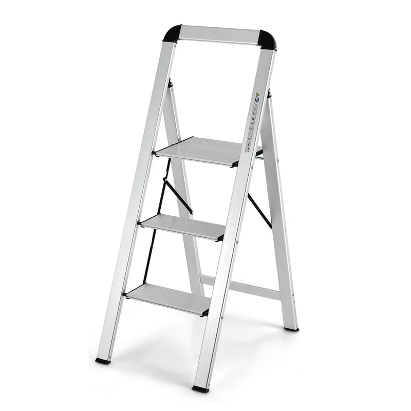 Costway - Scala Pieghevole, Scala Pieghevole Alluminio, Scaletta con Piedini Antiscivolo e poggiapiedi, Portata 150kg, Scaletta 3 gradini