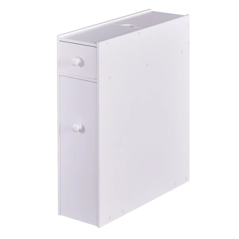 Costway - Armadio bagno, Mobiletto bagno salvaspazio, Armadio sottile di stoccaggio per gabinetto, Armadietto laterale da bagno multiuso in legno, Bianco