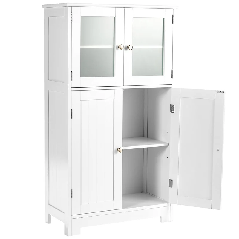 Costway - Mobiletto bagno salvaspazio, Armadietto bagno, Armadio bagno, con ante di vetro e mensole regolabili, Organizer multiuso per bagno, Bianco