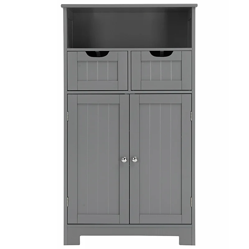 Costway - Armadietto bagno, Mobiletto bagno salvaspazio, Armadio bagno, con una mensola aperta, con 2 ante e 2 cassetti, Grigio