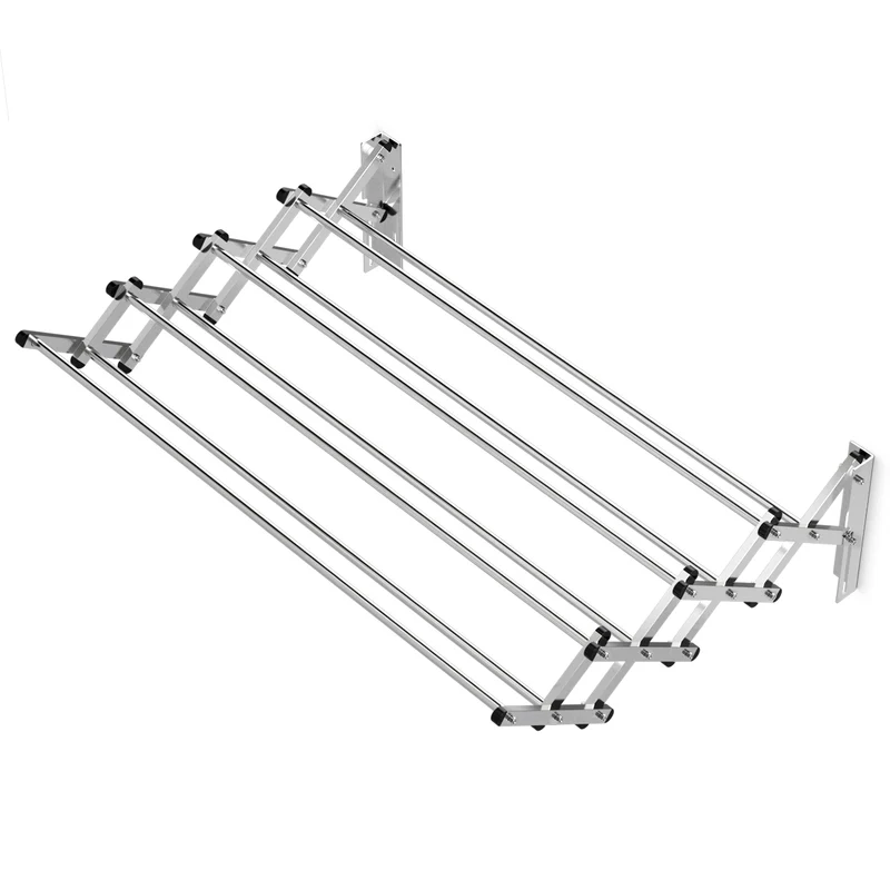 Costway - Stendibiancheria da parete, Stendino a muro, Porta asciugamani, con 8 barre, appendi asciugamani bagno, per lavanderia, in acciaio inox