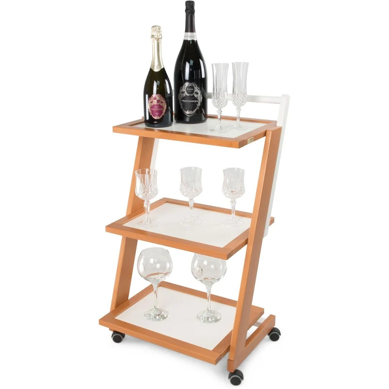 ARIT - carrello cucina ZORDAN, carrello cucina salvaspazio, 3 ripiani, resistente ai graffi, in legno di faggio massello - Colore ciliegia-bianco