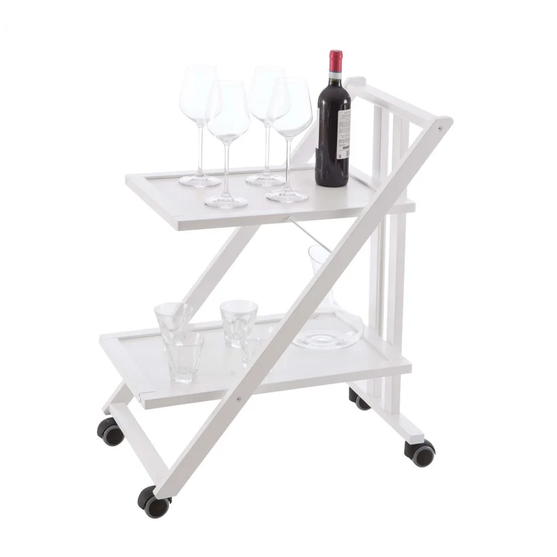 ARIT - Carrello cucina SIMPATY, Carrello cucina salvaspazio, pieghevole, 2 ripiani, resistente ai graffi, in legno di faggio massello, Colore bianco