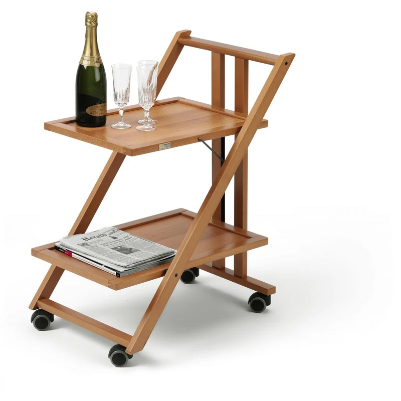 ARIT - Carrello cucina SIMPATY, Carrello cucina salvaspazio, pieghevole, 2 ripiani, resistente ai graffi, in legno di faggio massello, Colore ciliegia