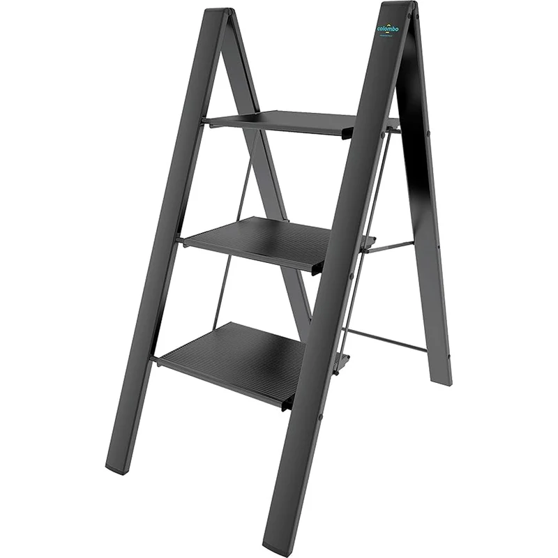 Colombo Leonardo 3 - Scala a pioli, Scaletta 3 gradini, Scaletta Pieghevole, Scaletta alluminio, fino a 150 kg antiscivolo, scala leggera, Nero