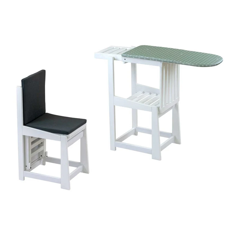 ARIT SINFONIA - Asse da Stiro Sedia, 2 in 1, Asse da Stiro Salvaspazio, piano di lavoro 81x35cm, Supporto per ferro da stiro, Cuscino, Legno, Bianco