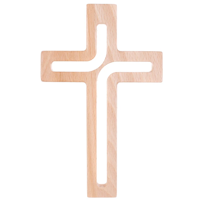 Croce moderna sospesa in legno naturale 30x18x1,8 cm